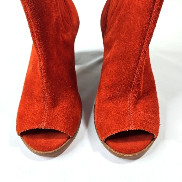 Rowen Peep Toe Stack Block Heel Booties Red/Orange Sz 6 - Picture 5 of 9